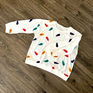 SHEIN White Feather Print Crewneck Sweatshirt